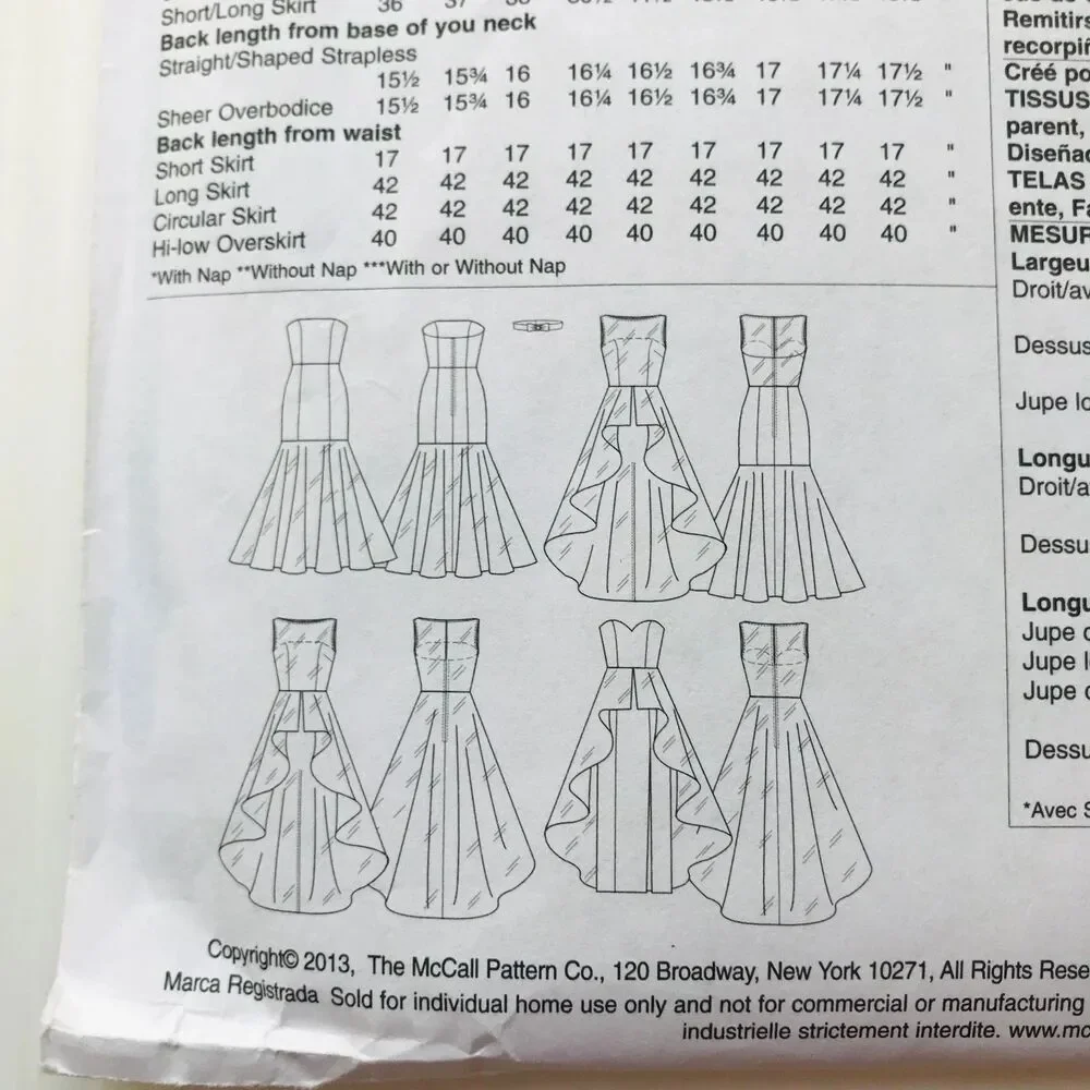 McCall's Sewing Pattern M6838 Mermaid Cocktail Evening Dress Strapless 14-22 New